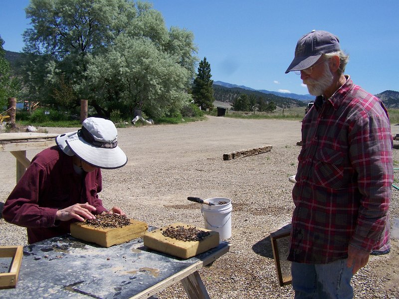 No 130 Helena Montana. Joel and Cy checking for sapphires after washing the gravel. .JPG